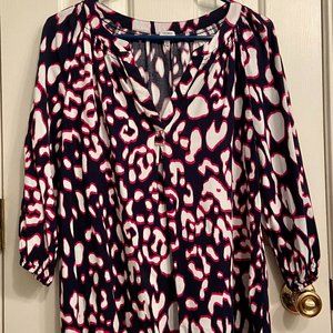 Crown & Ivy Pink and Navy Leopard Print Blouse